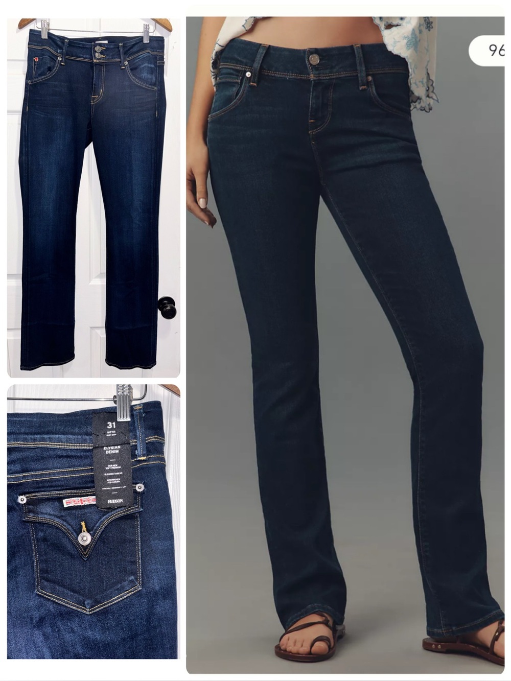 NWT Hudson Beth Baby Bootcut Jeans Oracle Wash Mid Rise Flap Pocket Denim Sz 31